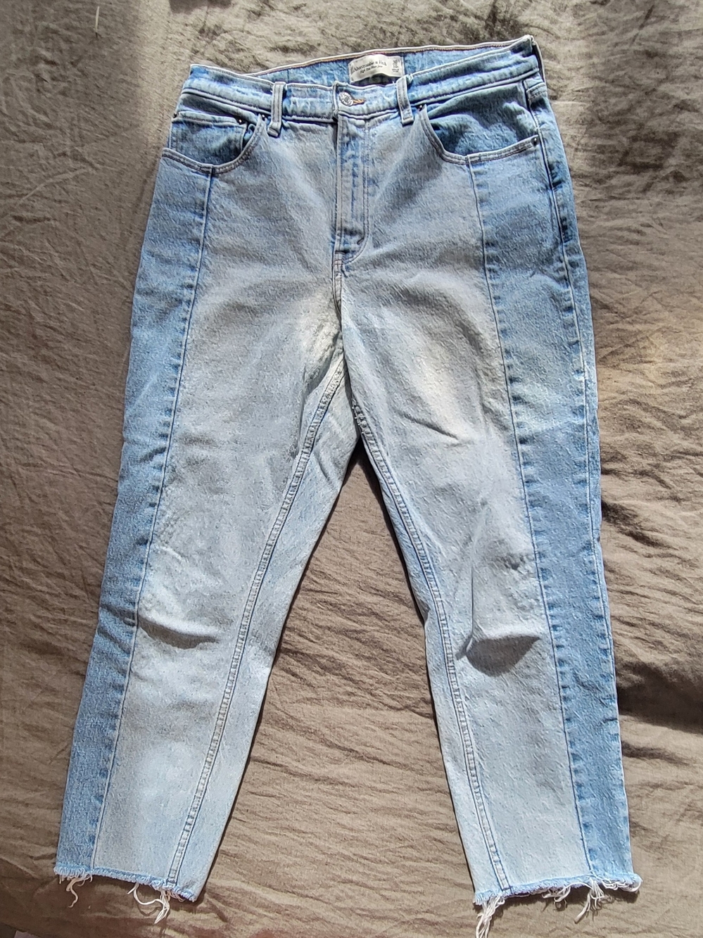 Abercrombie & Fitch Two-Tone Light Blue Ankle High Rise Mom Jeans